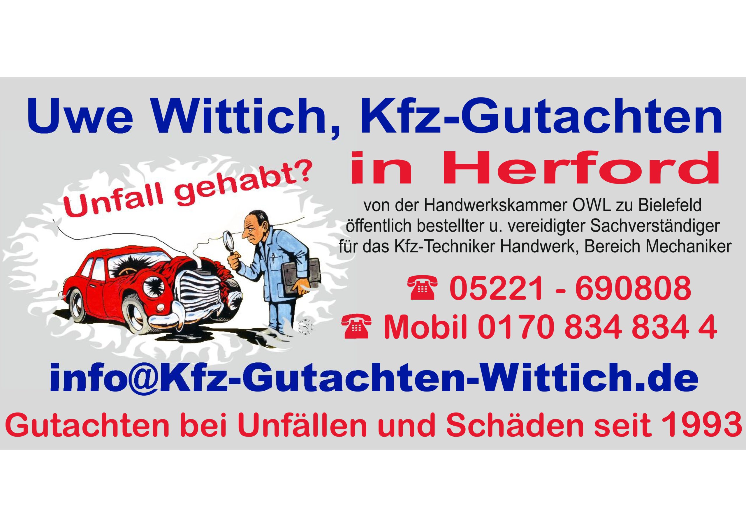 Kfz-Gutachten bei Unfällen und Schäden, in Herford / Hiddenhausen  seit 2006
